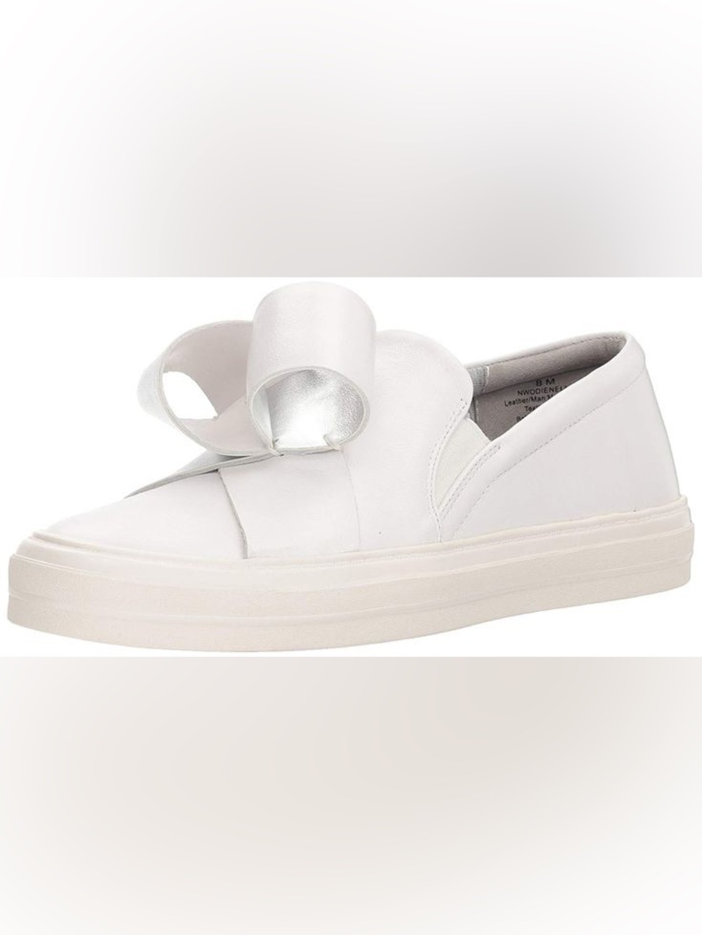 Nine West White Slip-On Sneakers with Bow Accent